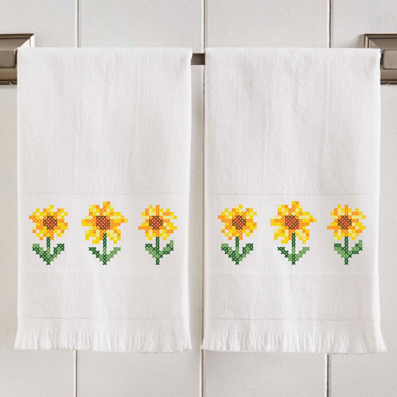Herrschners Sunny Sunflowers Terry Towel Pair Stamped Cross-Stitch